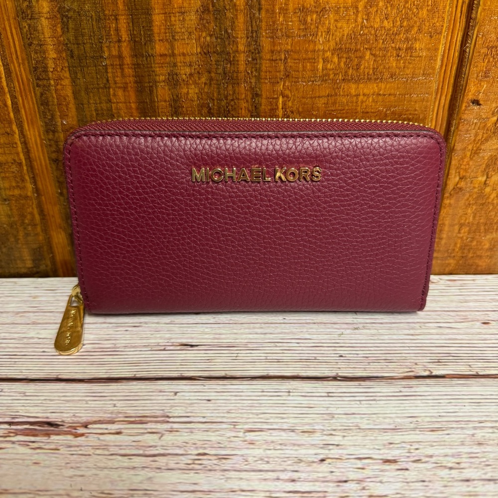 Michael Kors Jet Set Pebble Leather Wallet - Mulberry - Picture 1 of 5
